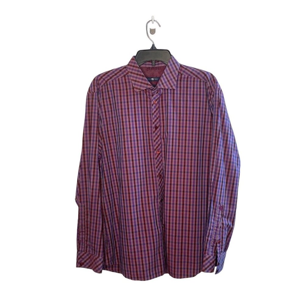 Stone Rose Button Up Shirt Size 4 Lrg Long Sleeve Plaid Purple Rivet Collection
